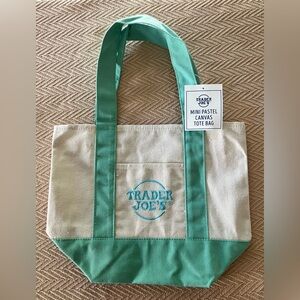 Mini Pastel Canvas Tote Bag in Mint Green and Cream